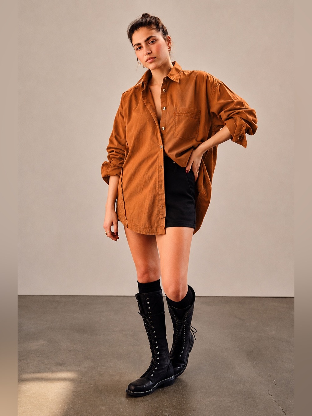 Free People We The Free Happy Hour Solid Poplin Oversized Top Women Size M